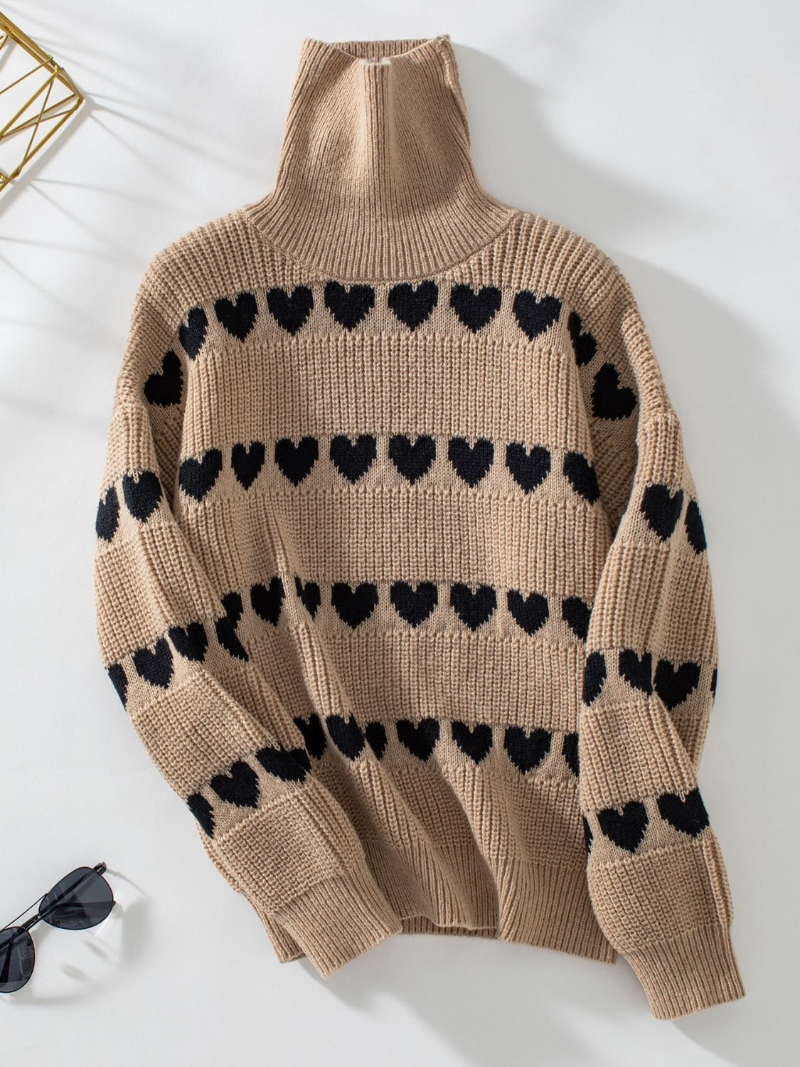 Heart Turtleneck Dropped Shoulder Sweater - Sydney So Sweet