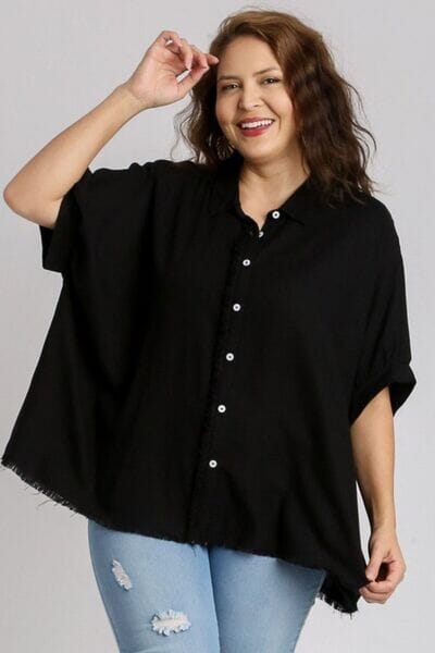Umgee Full Size Linen Blend Button Down Shirt Plus Size - Sydney So Sweet