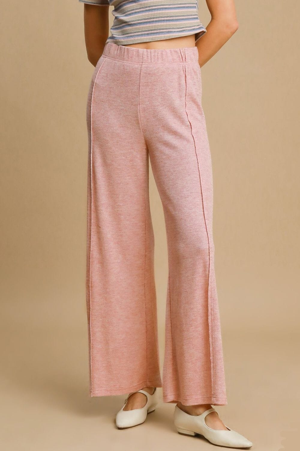 Umgee Elastic Waist Wide Leg Knit Pants - Sydney So Sweet