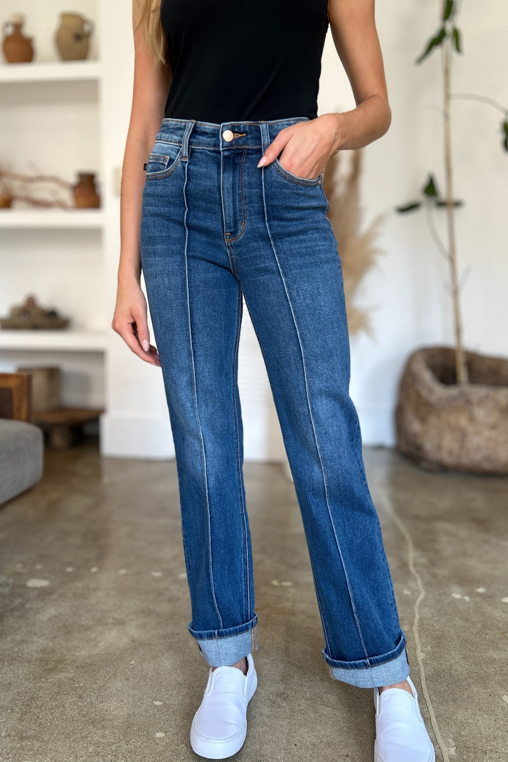 Judy Blue Full Size High Waist Front Seam Detail Straight Jeans - Sydney So Sweet