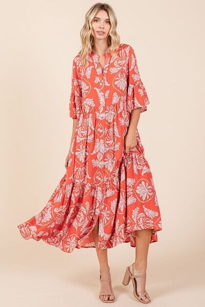 Mittoshop Abstract Leaf Print Tiered Ruffle Dress - Sydney So Sweet