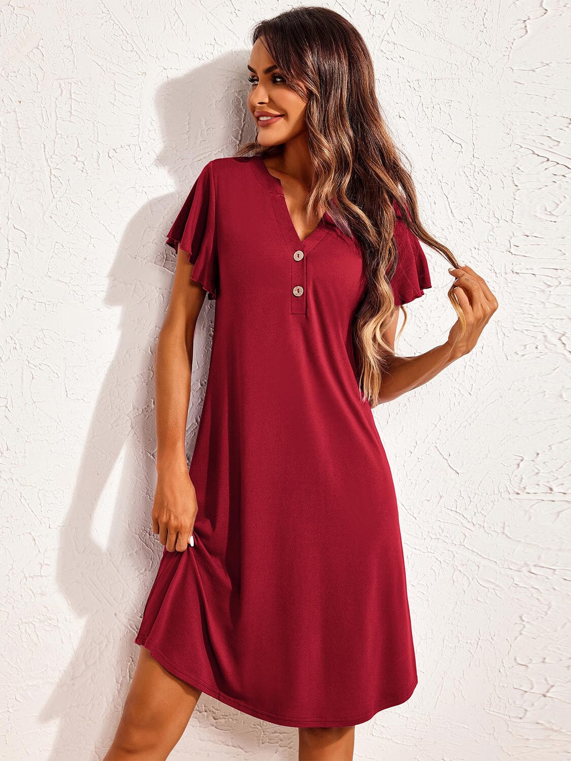 Notched Short Sleeve Lounge Dress - Sydney So Sweet