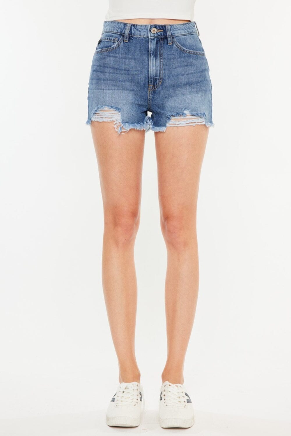 Kancan Distressed Raw Hem High Waist Denim Shorts - Sydney So Sweet