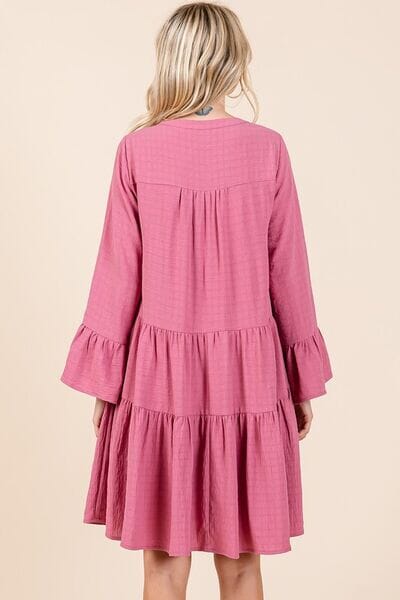 Mittoshop Tiered Notched Flare Sleeve Dress - Sydney So Sweet
