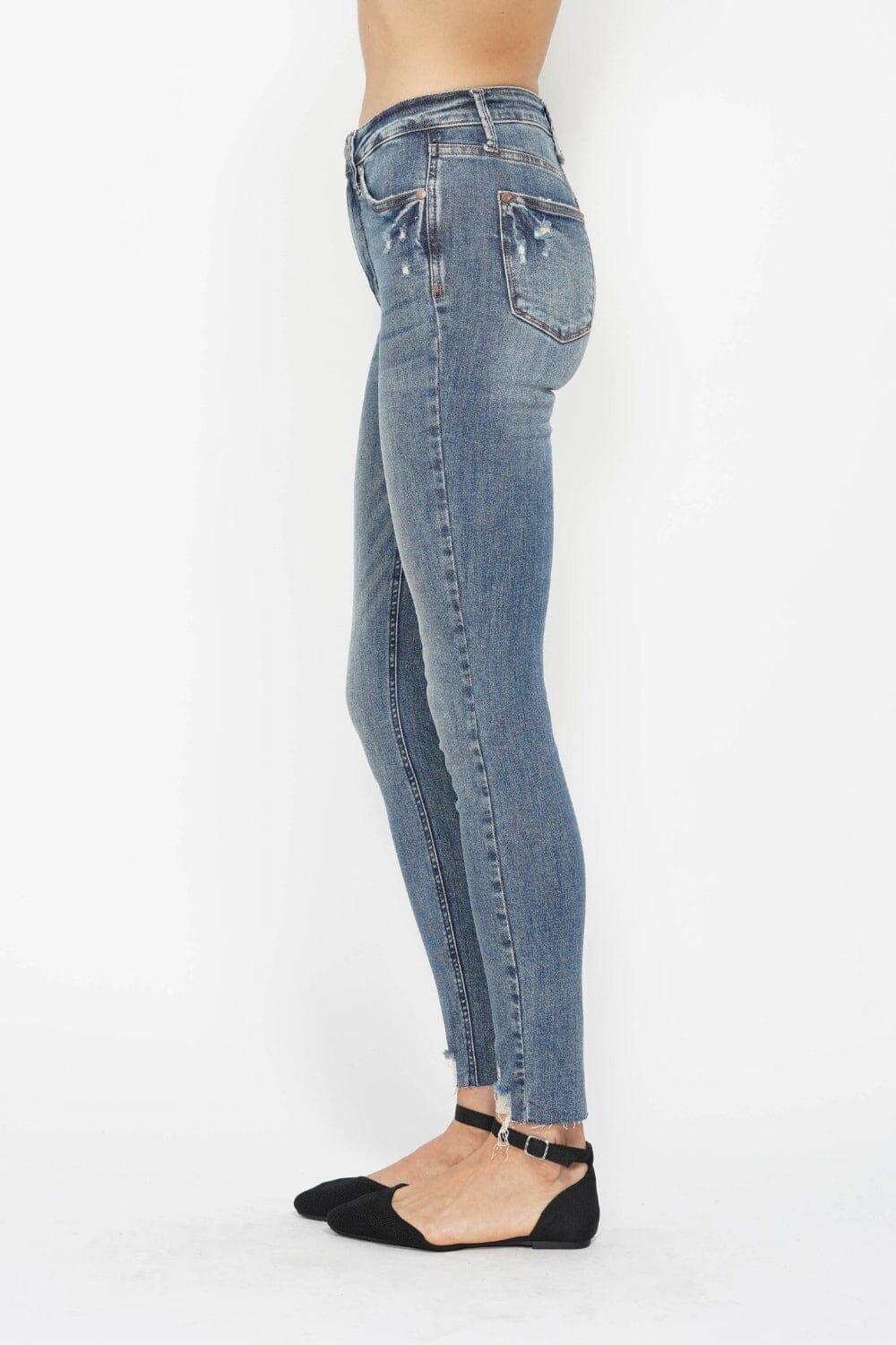 Judy Blue Full Size Tummy Control Vintage Wash Hem Destroy Skinny Jeans - Sydney So Sweet