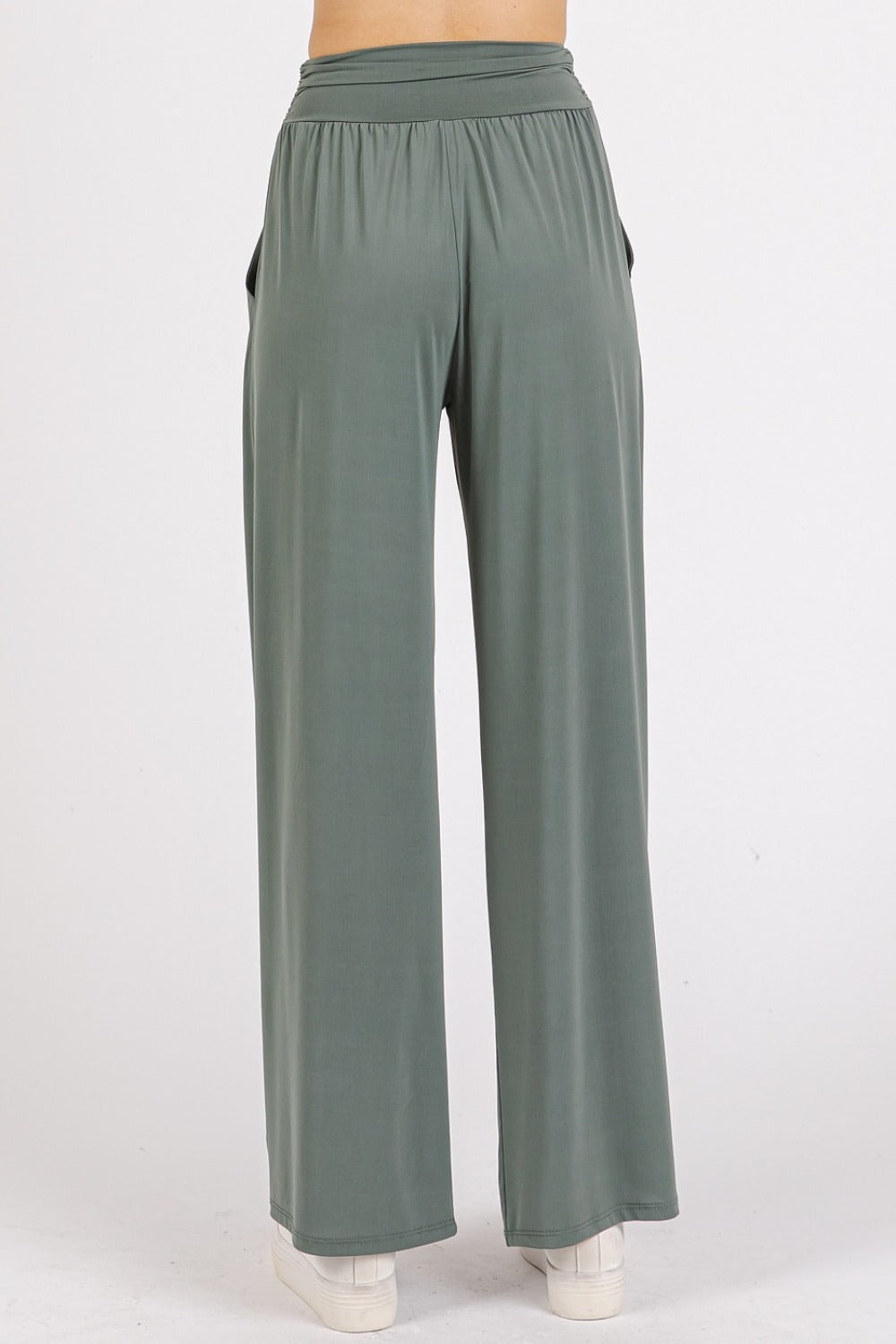 Mittoshop Stretch Banded Waist Wide Leg Pants with Pockets - Sydney So Sweet