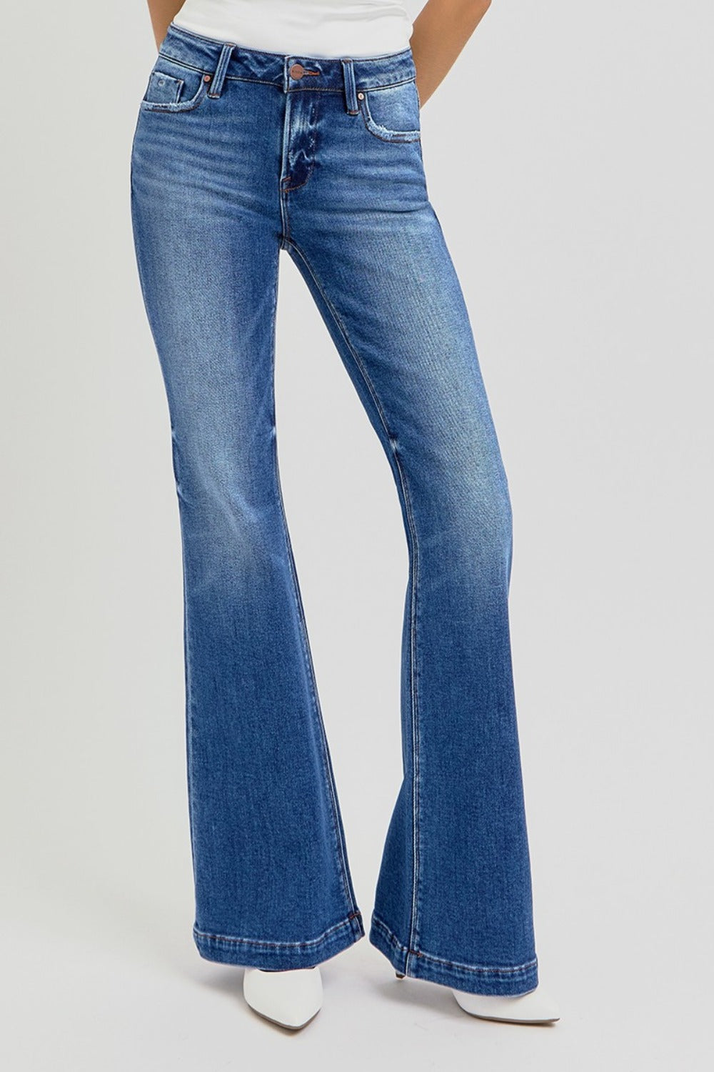 RISEN Full Size Low Rise Flare Jeans with Pockets - Sydney So Sweet