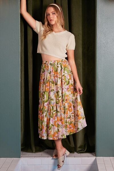 Mittoshop Flower Print Elastic Waist Tiered Skirt - Sydney So Sweet