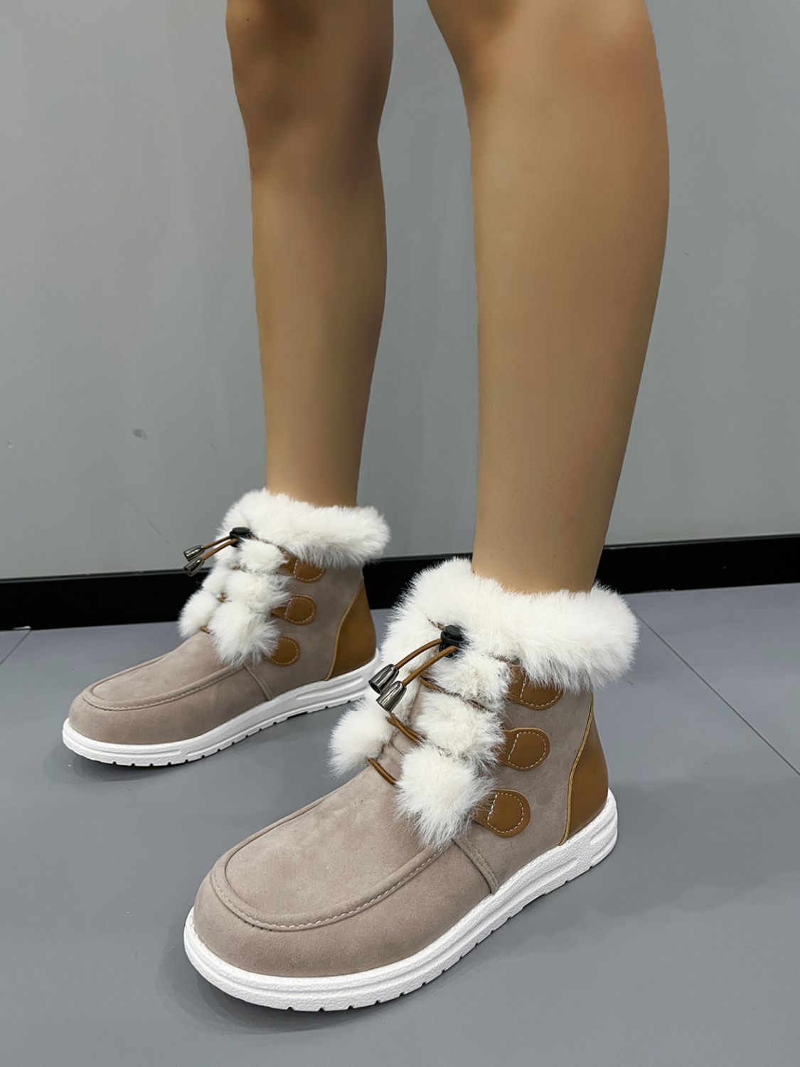 Plush Detail Suede Round Toe Boots - Sydney So Sweet