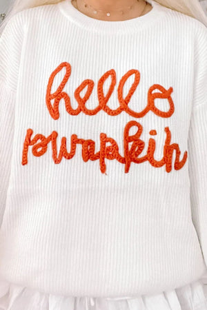 Hello Pumpkin Round Neck Long Sleeve Sweater - Sydney So Sweet