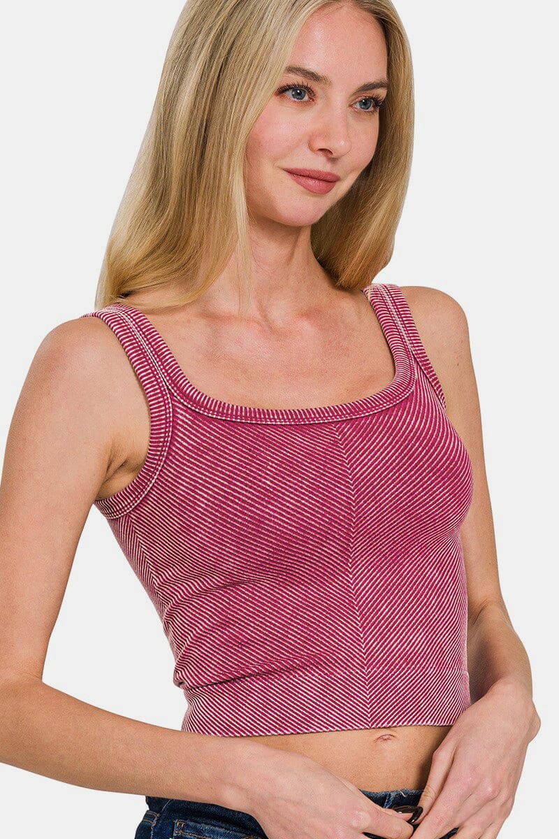 Zenana Washed Ribbed Scoop Neck Wide Strap Tank - Sydney So Sweet