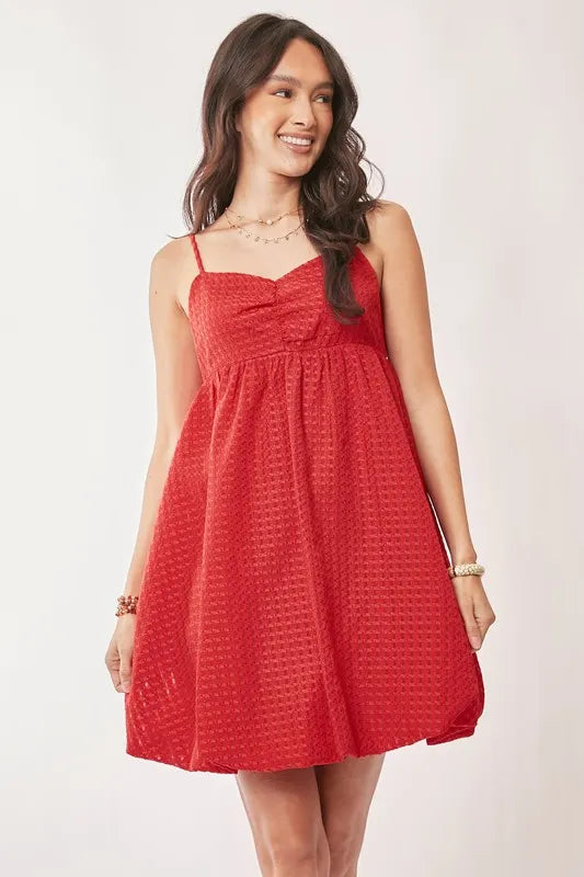 Davi & Dani Textured Sweetheart Neckline Bubble Hem Dress - Sydney So Sweet