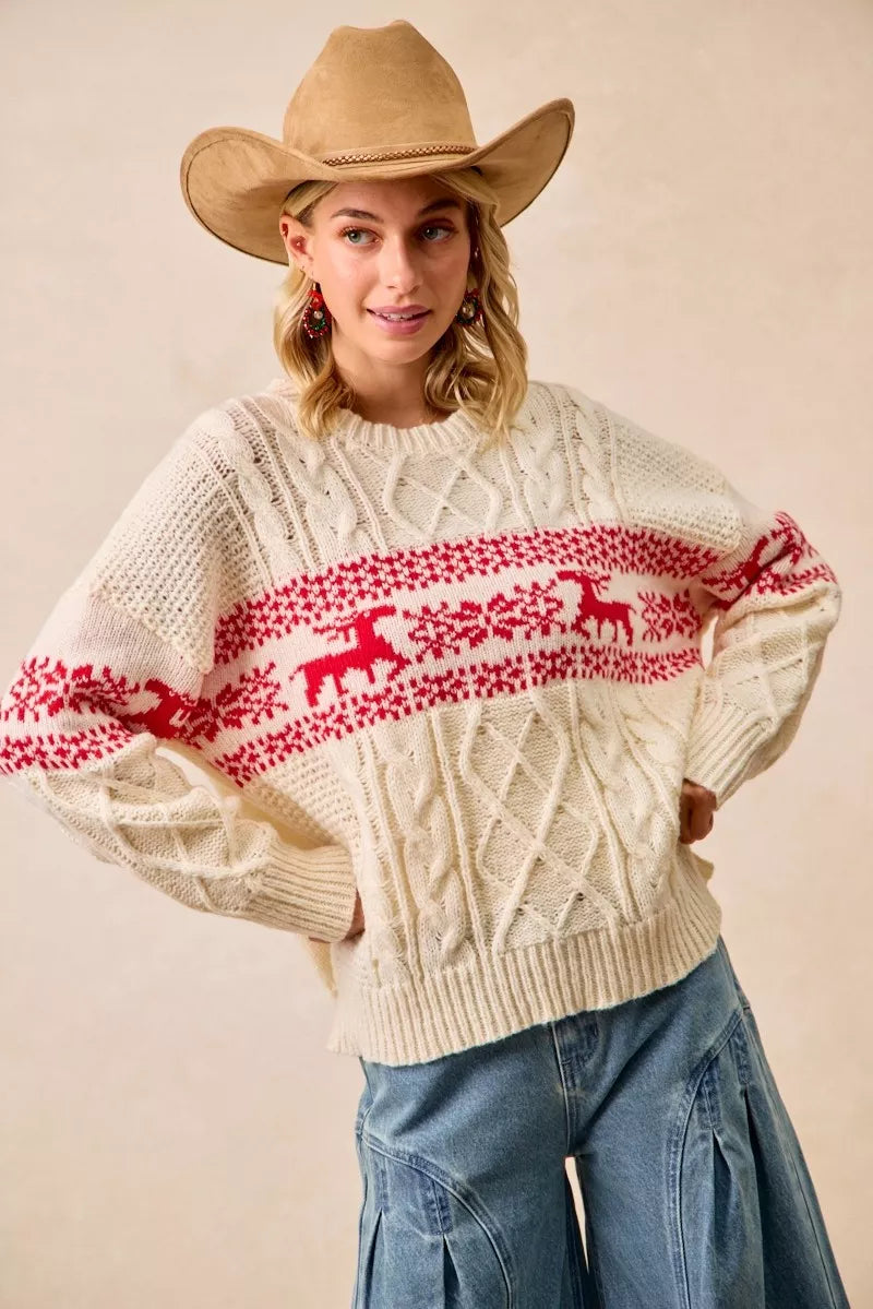 BiBi Christmas Theme Patterned Cable Knit Sweater - Sydney So Sweet