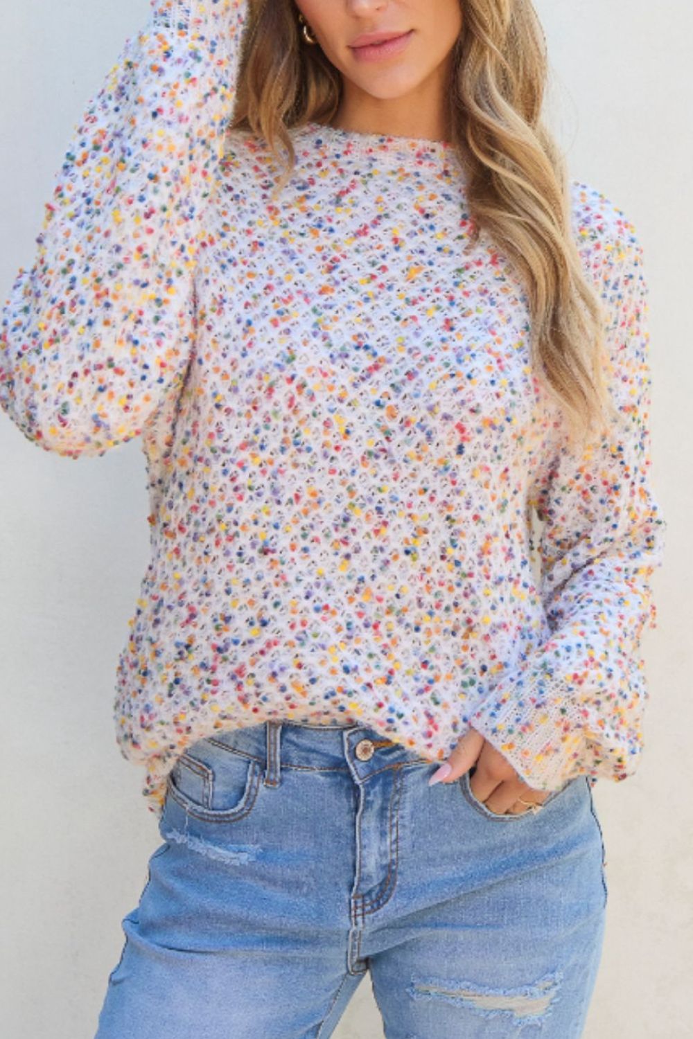 Confetti Round Neck Long Sleeve Sweater - Sydney So Sweet