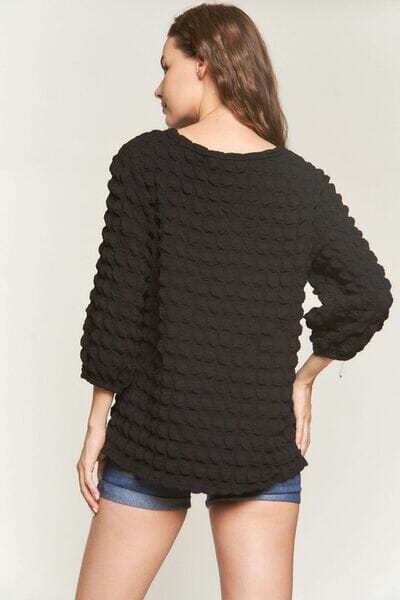 ADORA Bubble Texture Round Neck Blouse - Sydney So Sweet
