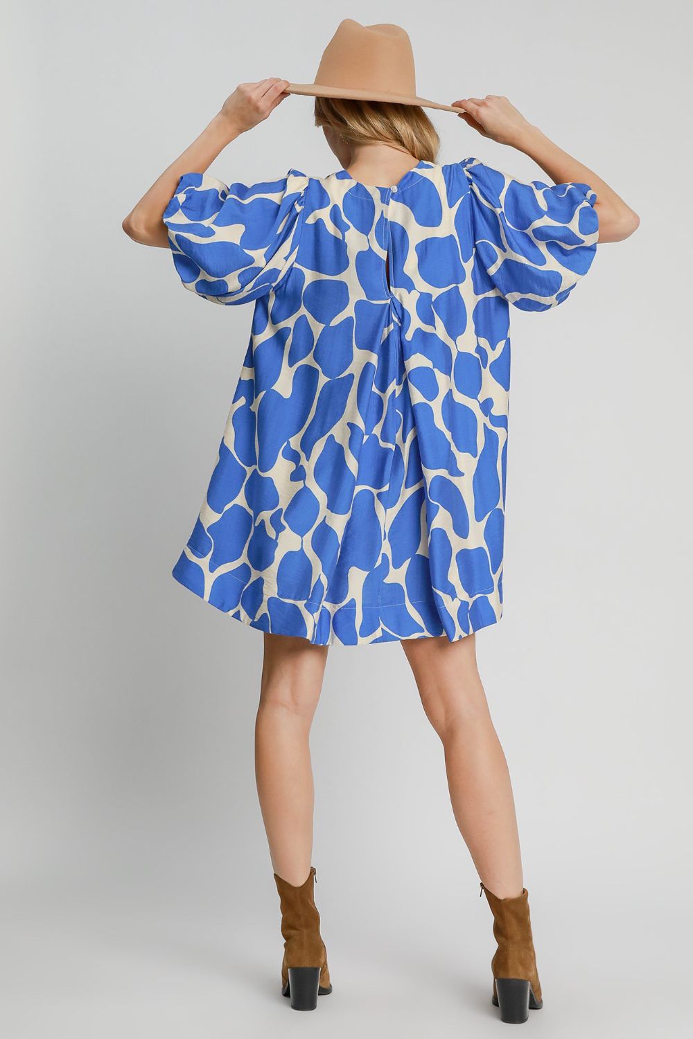 Umgee Two Tone Abstract Print Puff Sleeve Dress - Sydney So Sweet