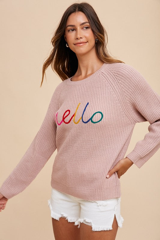 Annie Wear HELLO Embroidered Raglan Sleeve Sweater - Sydney So Sweet