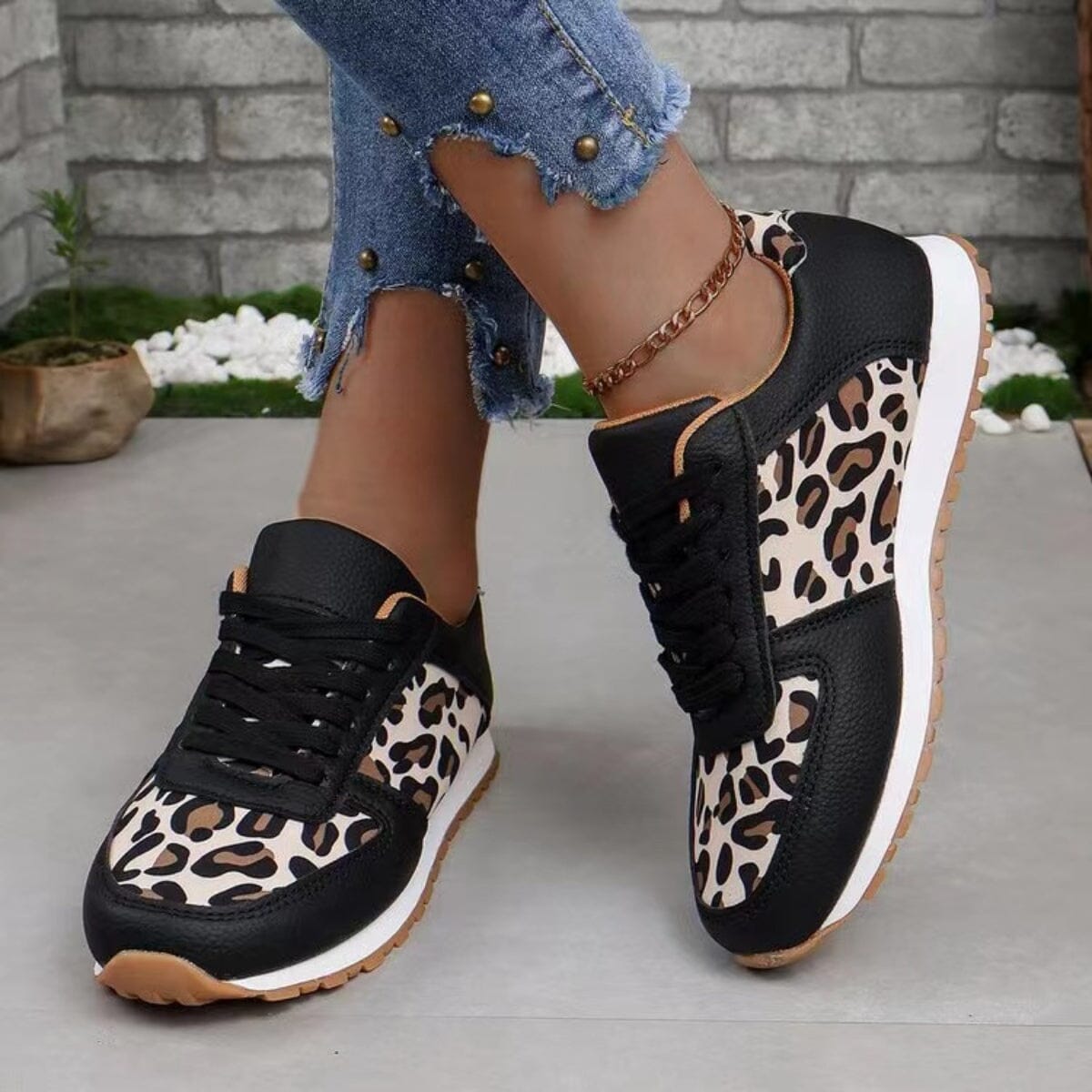 Tied Printed PU Leather Athletic Sneakers - Sydney So Sweet