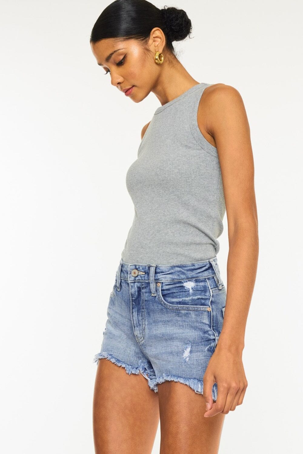 Kancan Distressed Raw Hem Denim Shorts - Sydney So Sweet