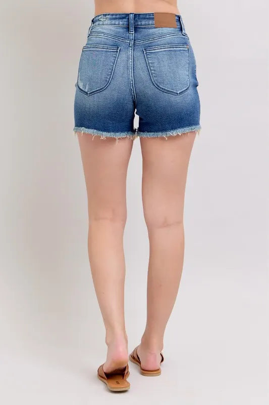 Judy Blue Full Size V-Front Denim Shorts with Shield Pockets Plus Size - Sydney So Sweet