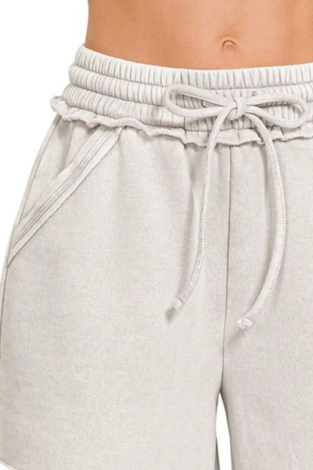 Zenana Acid Wash Fleece Drawstring Shorts With Pockets - Sydney So Sweet