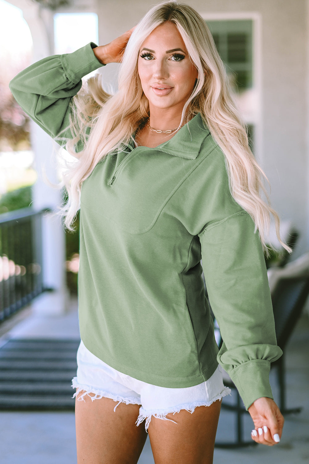 Quarter Zip Collared Neck Sweatshirt - Sydney So Sweet