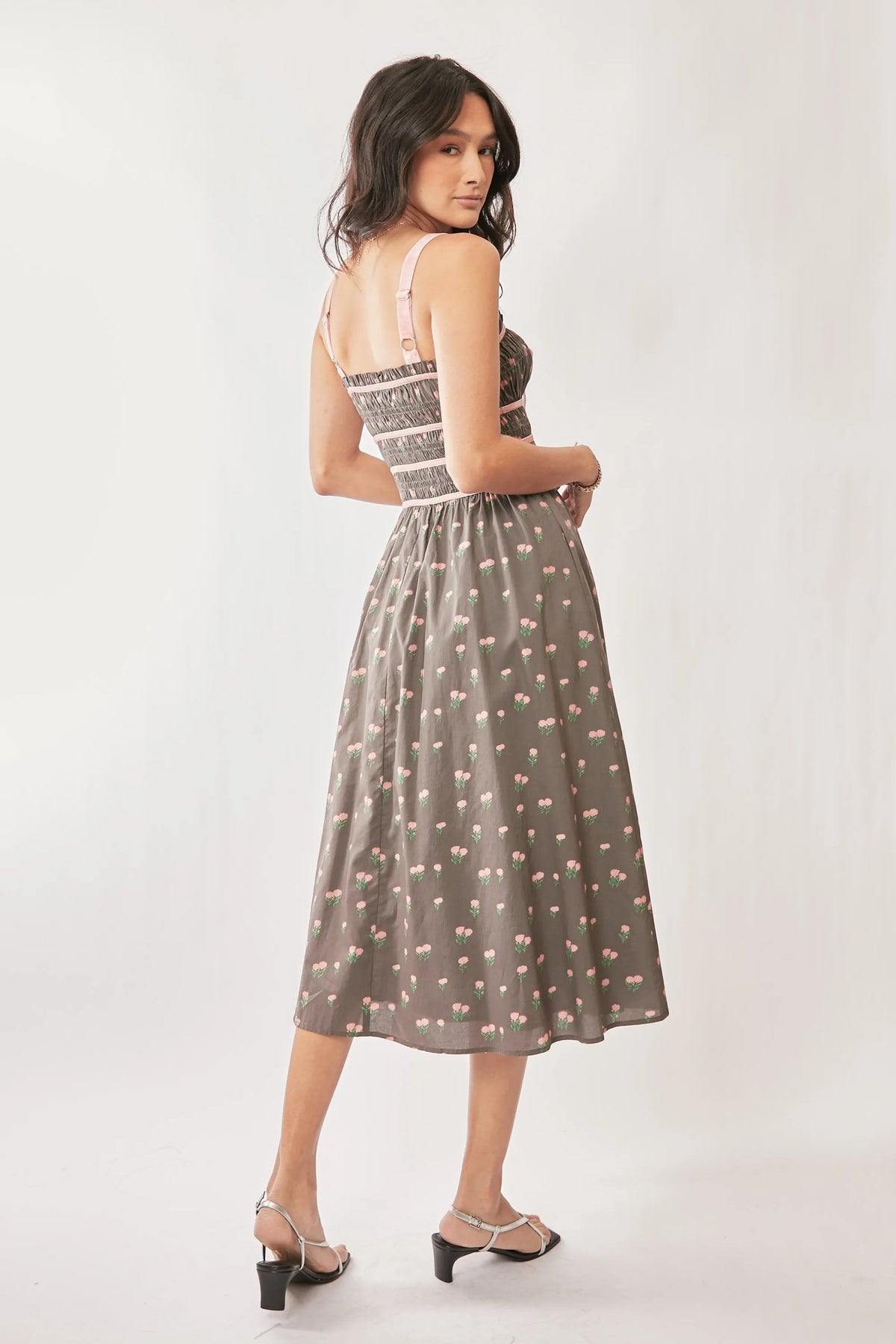 Davi & Dani Contrast Velvet Tape Smocking Bodice Midi Dress - Sydney So Sweet