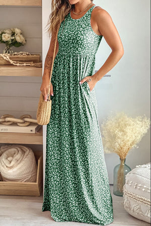 Leopard Round Neck Sleeveless Maxi Dress - Sydney So Sweet