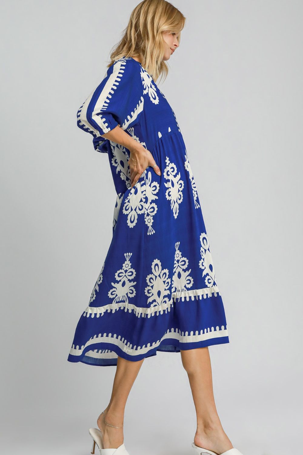 Umgee Printed Notched Midi Dress - Sydney So Sweet