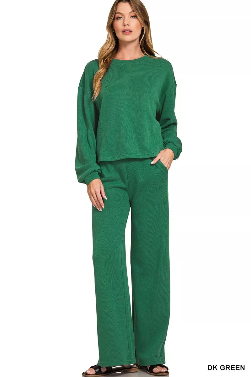 Zenana French Rib Pullover and Pants Set - Sydney So Sweet