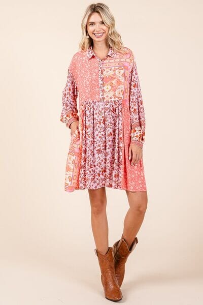 Mittoshop Floral Button Detail Long Sleeve Shirt Dress - Sydney So Sweet