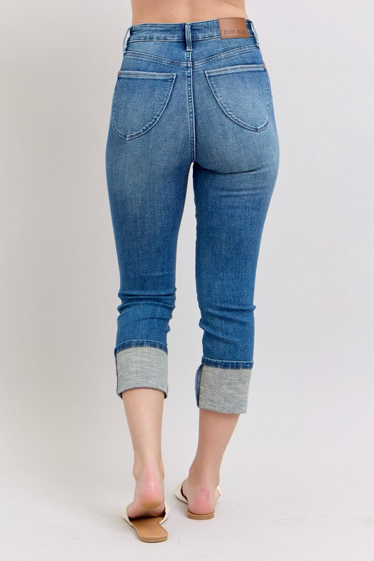Judy Blue Full Size Skinny Cuff Capris Jeans with Pockets Plus Size - Sydney So Sweet