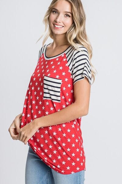 Heimish Full Size Star & Striped Round Neck Short Sleeve T-Shirt Plus Size - Sydney So Sweet