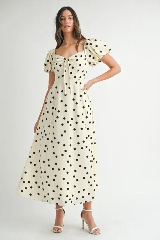 MABLE Polka Dot Puff Sleeve Midi Dress - Sydney So Sweet