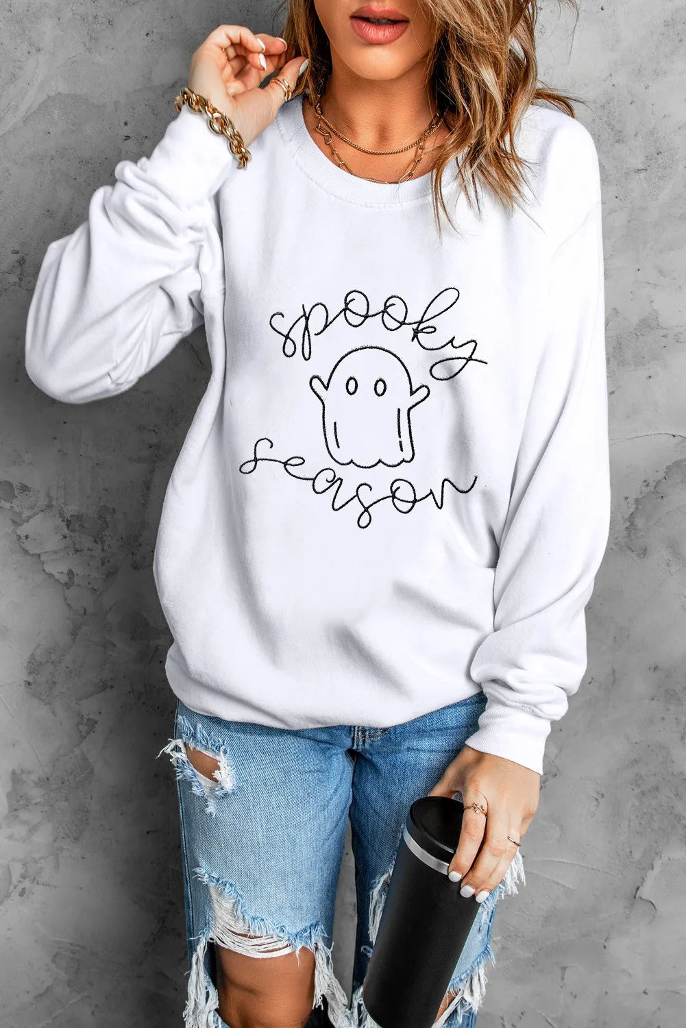 Ghost Graphic Long Sleeve Dropped Shoulder Sweatshirt - Sydney So Sweet