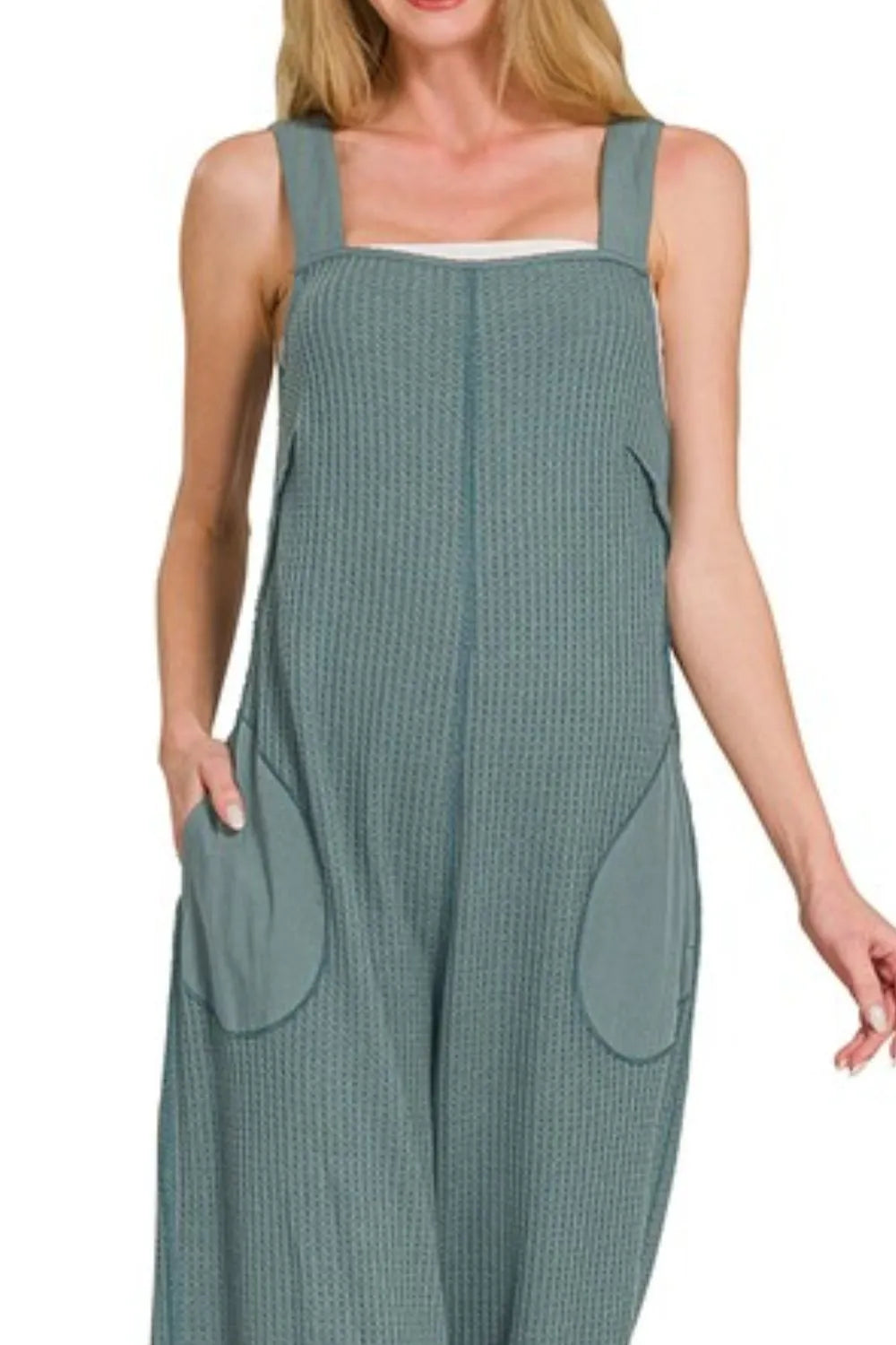 Zenana Knit Waffle Wide Leg Overalls - Sydney So Sweet