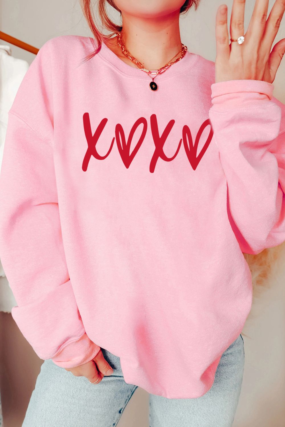 Valentine’s Day XOXO Round Neck Drop Shoulder Sweatshirt - Sydney So Sweet