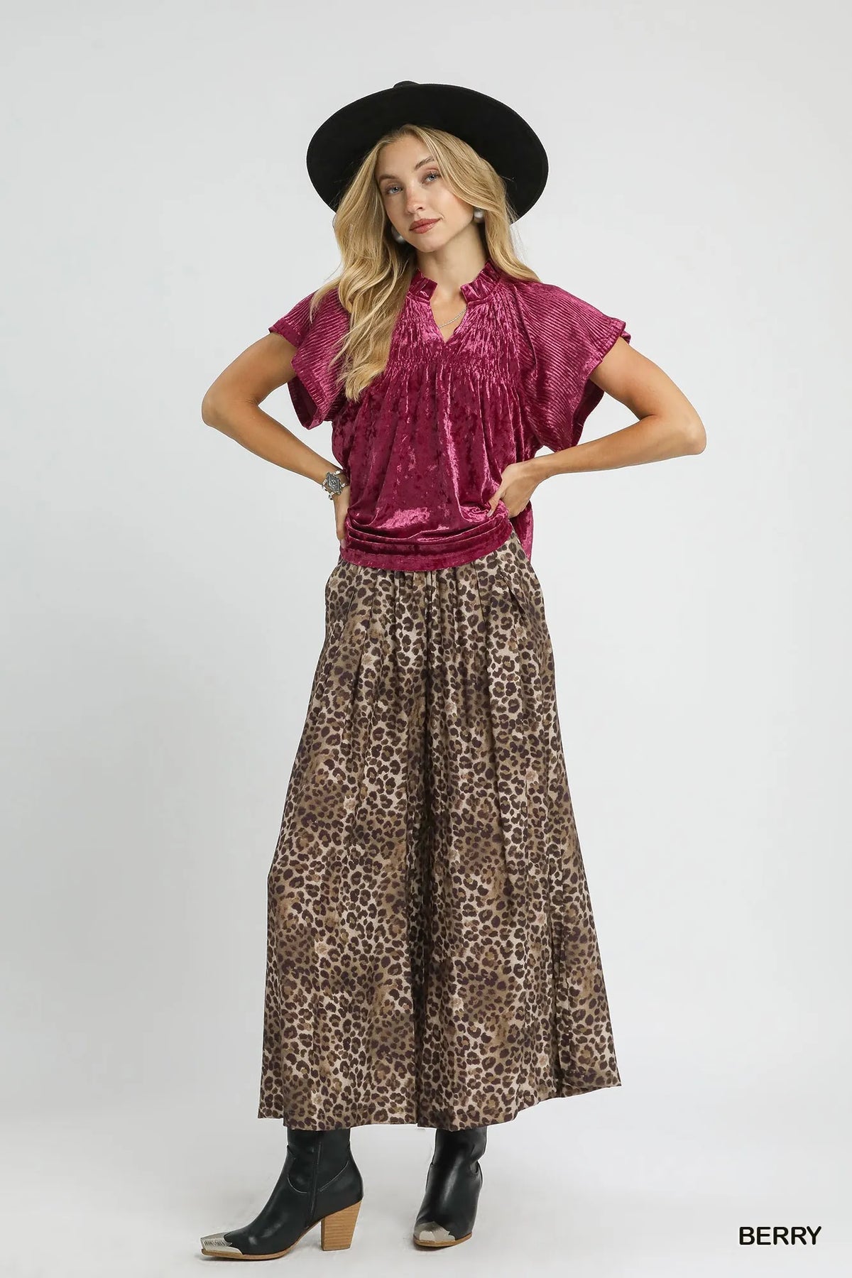 Umgee Crushed Velvet Pleated Blouse - Sydney So Sweet