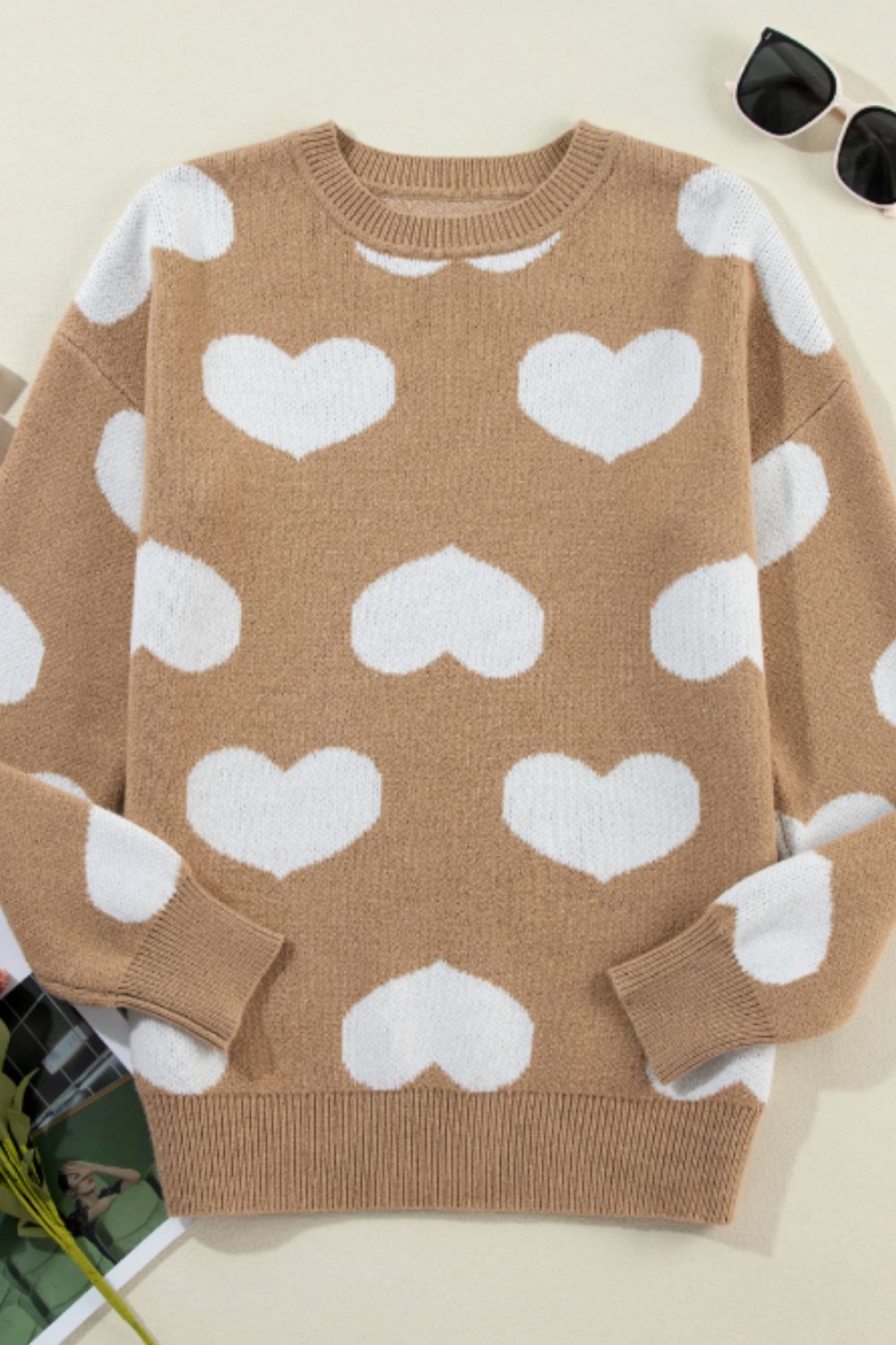 Heart Round Neck Long Sleeve Sweater - Sydney So Sweet