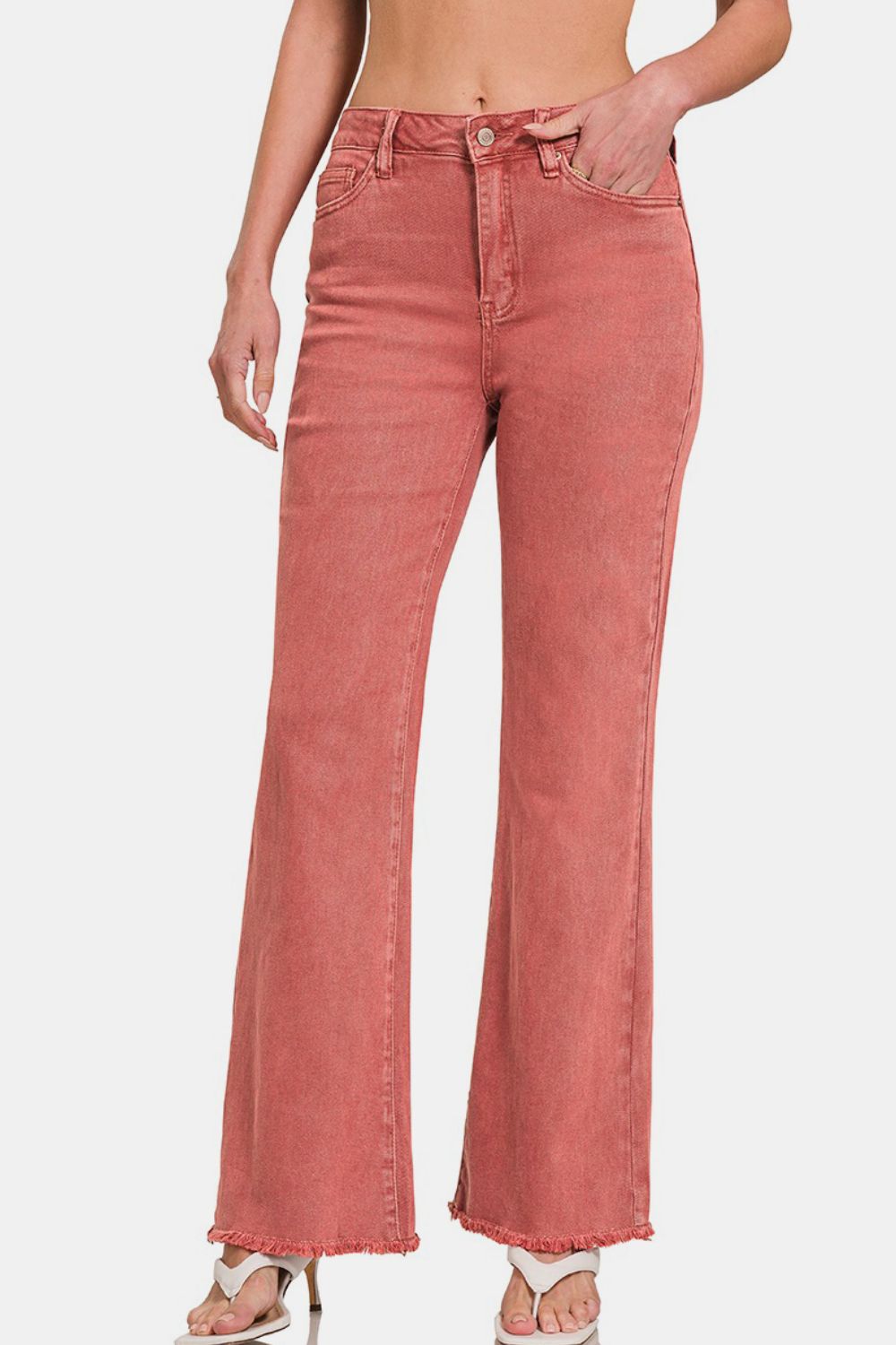 Zenana Acid Washed Frayed Hem Bootcut Jeans - Sydney So Sweet