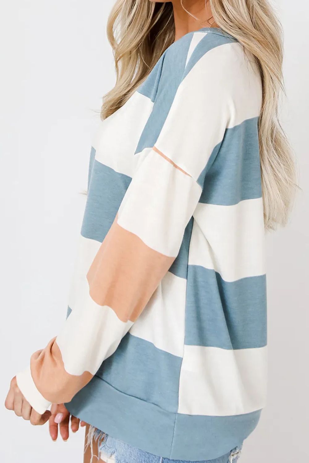 Contrast Color Block Round Neck Long Sleeve Top - Sydney So Sweet