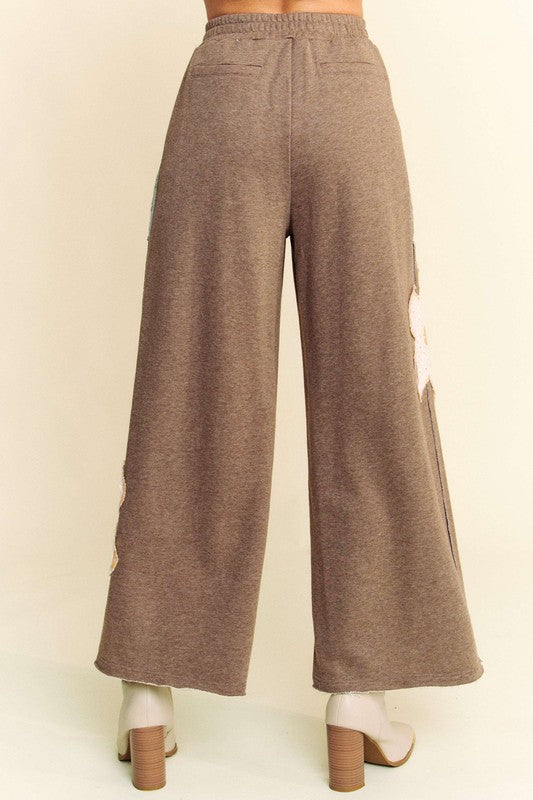 Davi & Dani Flower Patch Elastic Waist Wide Leg Pants - Sydney So Sweet