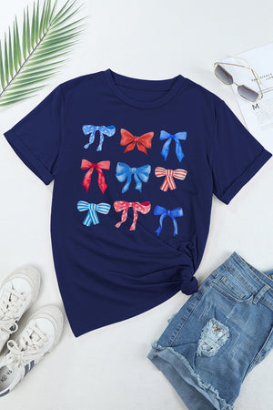 Patriotic Bow Graphic Women's Short Sleeve T-Shirt - Sydney So Sweet