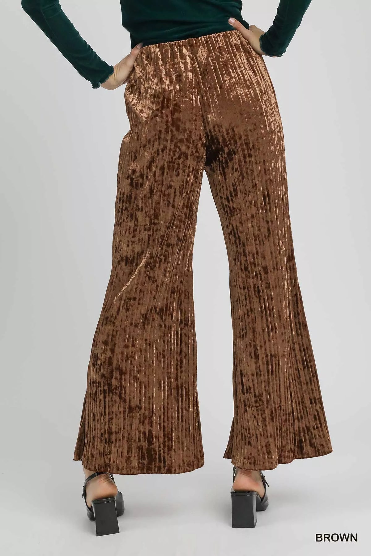 Umgee Velvet Pleated Wide Leg Pants - Sydney So Sweet