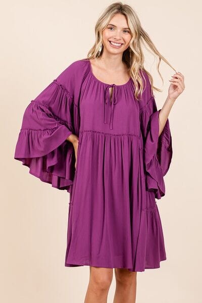 Mittoshop Frill Tie Neck Bell Sleeve Dress - Sydney So Sweet