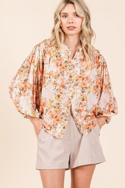 Mittoshop Flower Print Batwing Sleeve Button Down Blouse - Sydney So Sweet