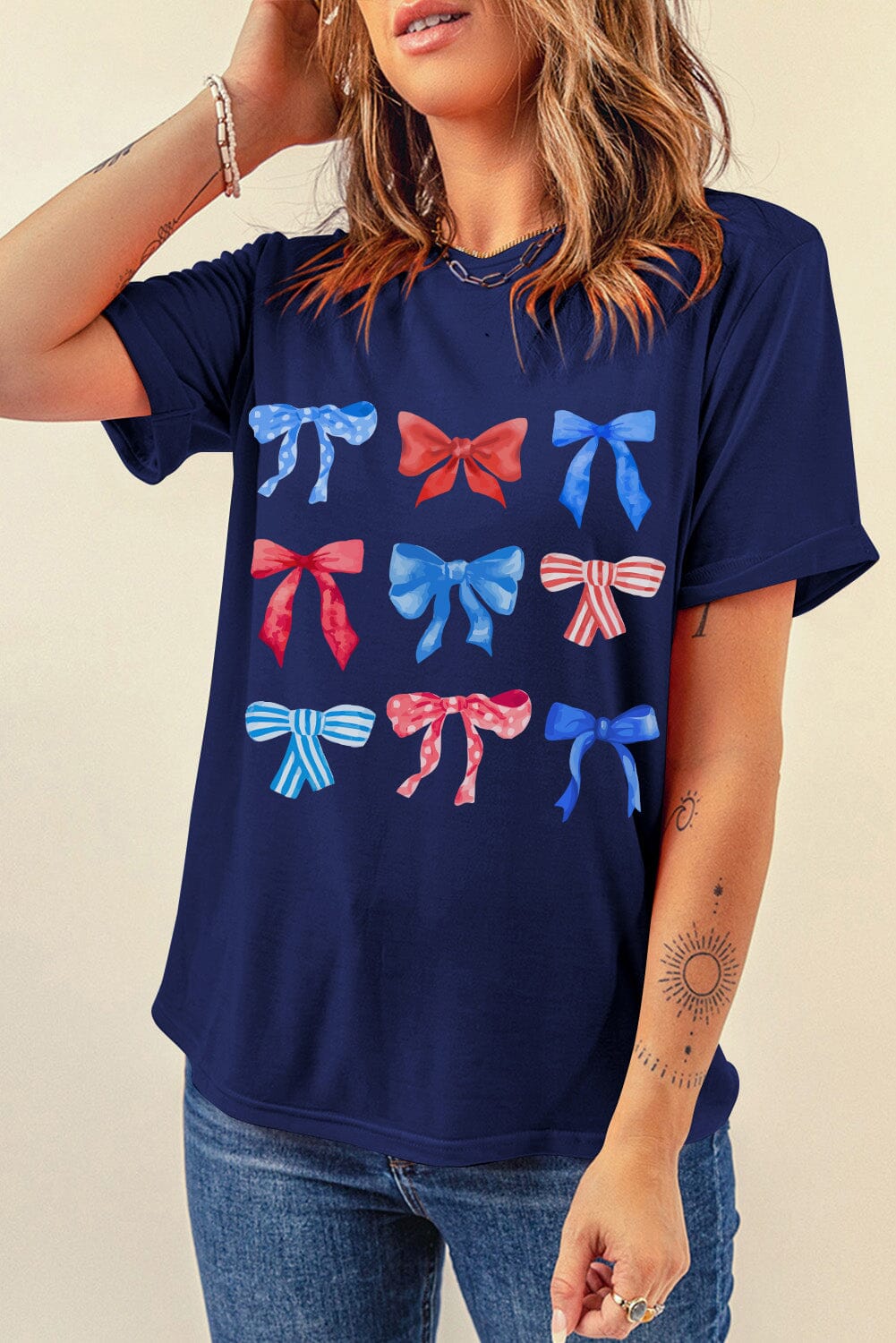 Patriotic Bow Graphic Women's Short Sleeve T-Shirt - Sydney So Sweet