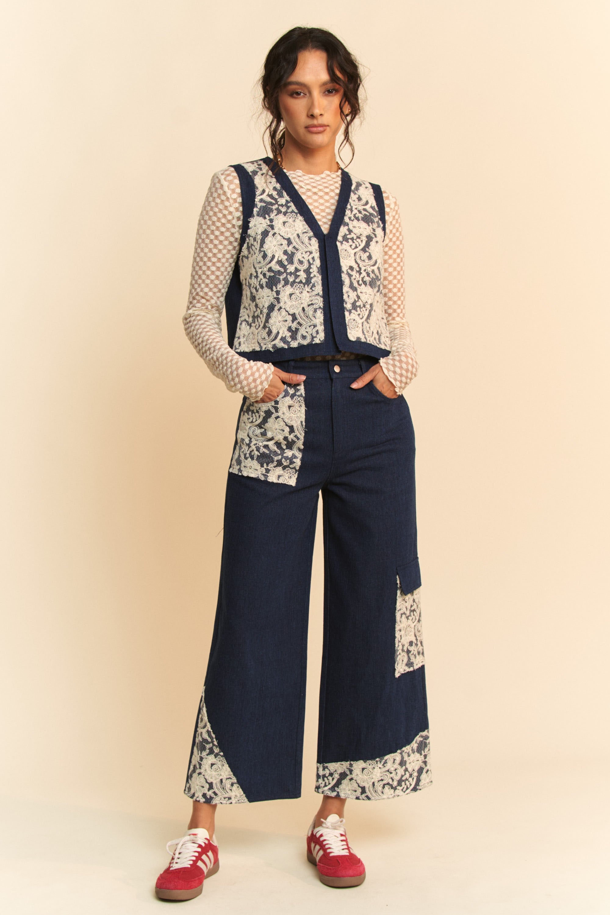 Davi & Dani Lace Applique Wide Leg Jeans - Sydney So Sweet