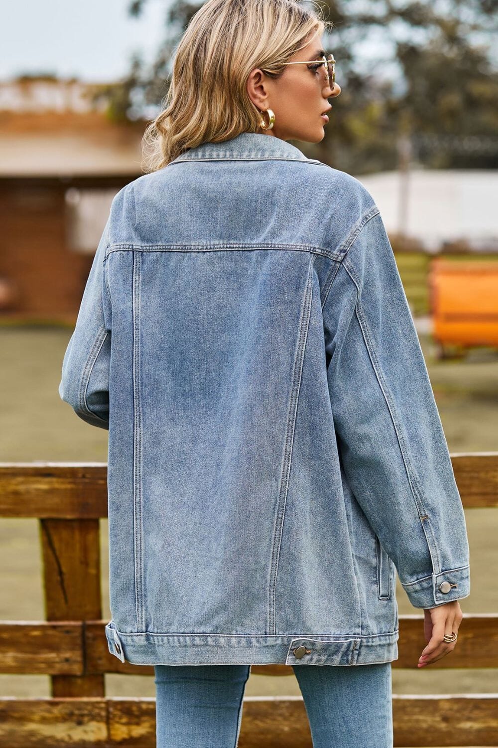 Buttoned Collared Neck Denim Jacket with Pockets - Sydney So Sweet