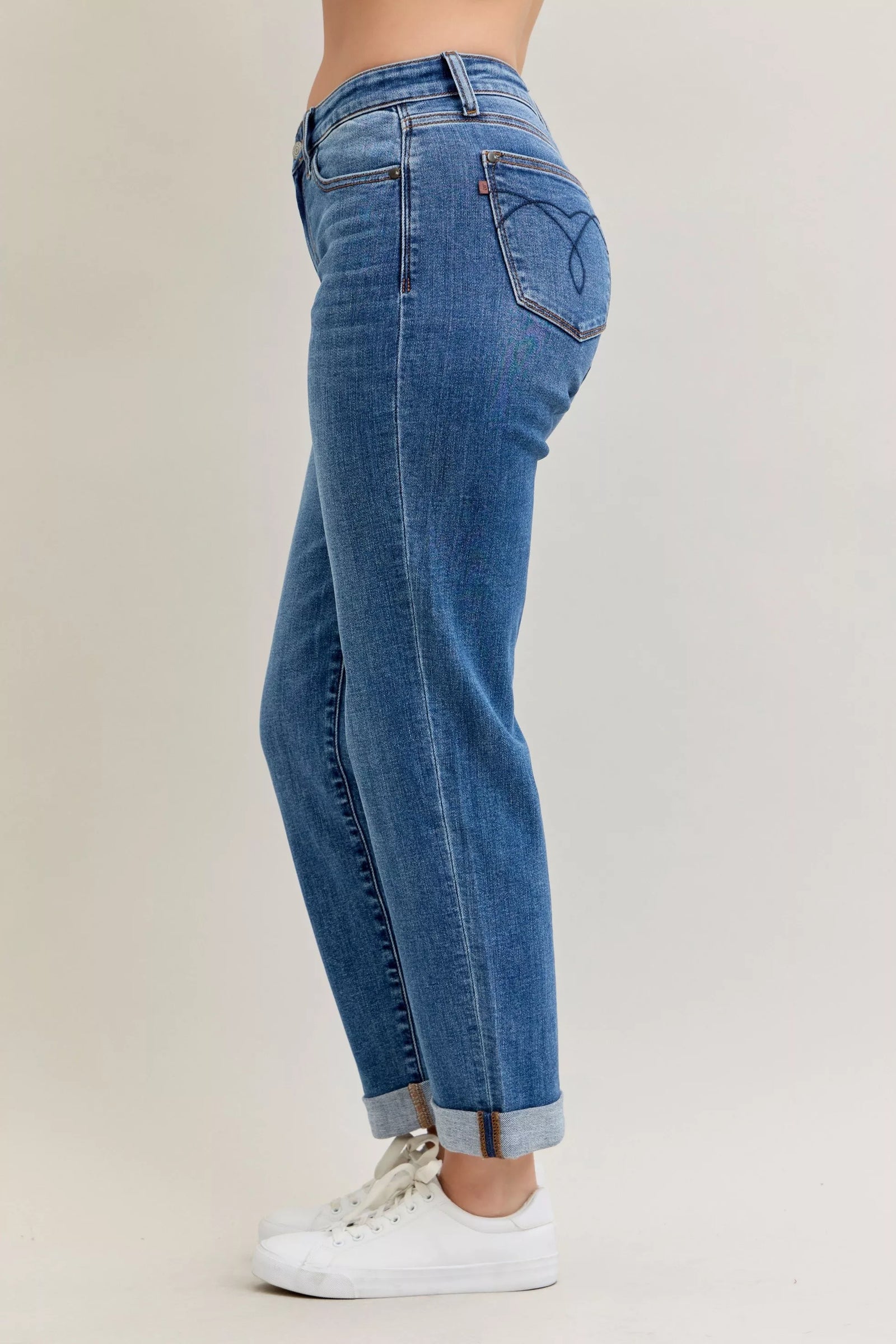 Judy Blue Full Size Mid Rise BF Classic Cuffed Jeans Plus Size - Sydney So Sweet